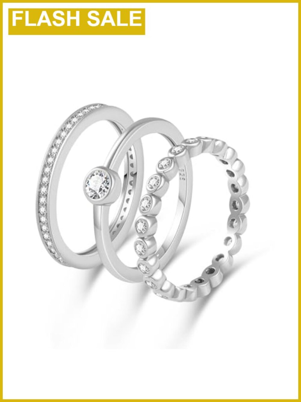 Sterling Silver 14K Gold Plated Stackable Rings Cubic Zirconia Eternity Bands